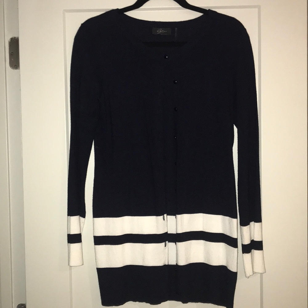 Navy and white striped cardigan